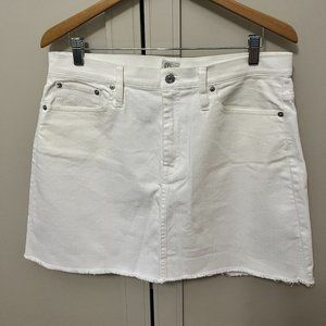 J. Crew white denim mini skirt with unfinished hem size 32